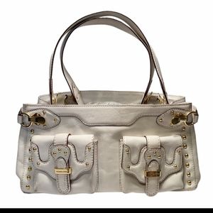 Michael Kors White Gold Studded Buckle Handbag